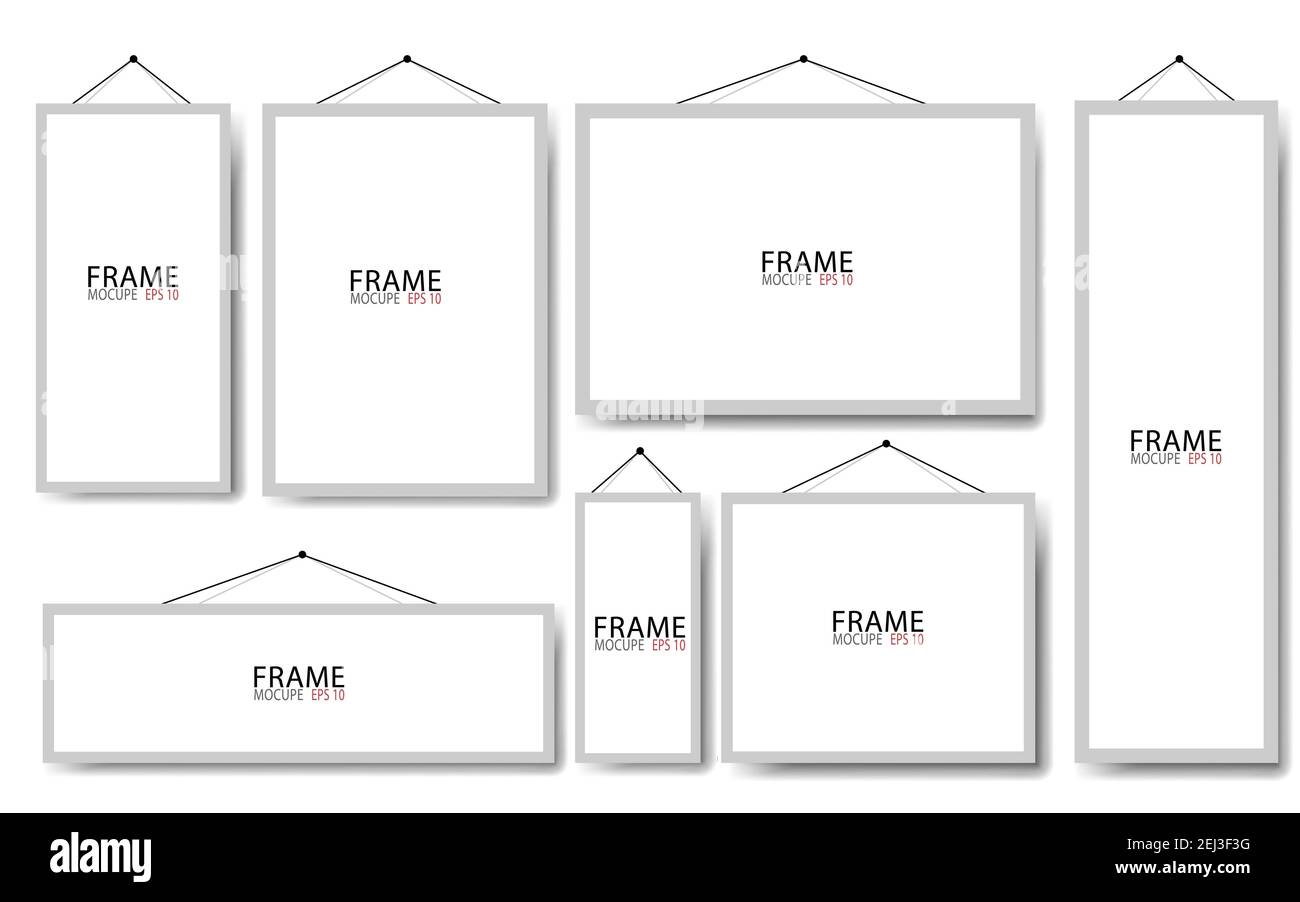 Collection de cadres photo gris vierges pour un montage réaliste sur un mur. Maquette d'affiche moderne. Cadre photo vide. Illustration vectorielle. SPE 10 Illustration de Vecteur