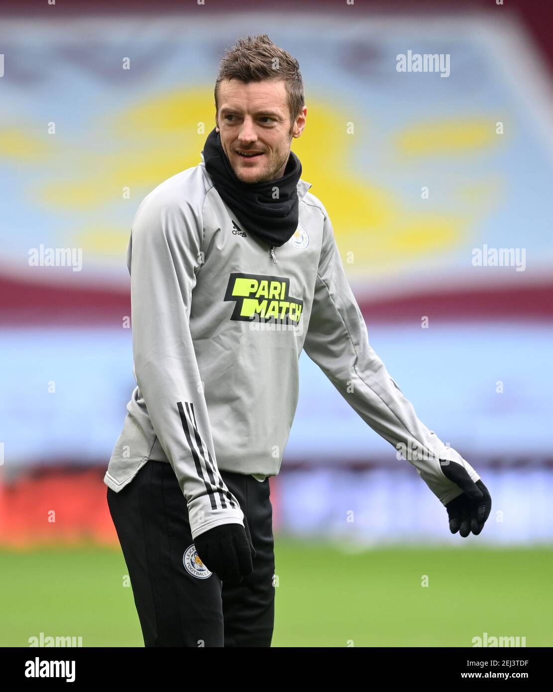 Jamie Vardy de Leicester City pendant l'échauffement avant le match de la Premier League à Villa Park, Birmingham. Date de la photo: Dimanche 21 février 2021. Banque D'Images