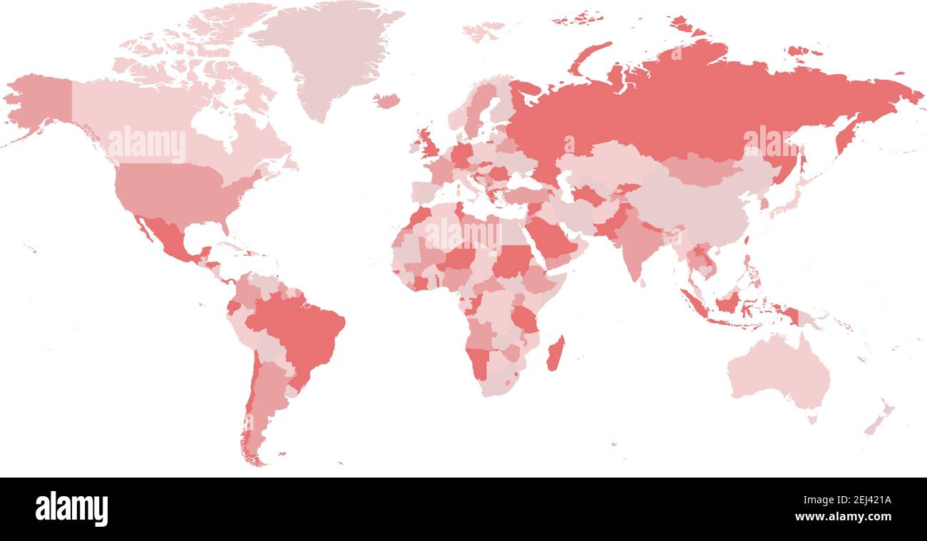 Carte du monde dans quatre nuances de rose sur fond blanc. Carte politique vierge détaillée. Illustration vectorielle avec chemin composé étiqueté de chaque pays Illustration de Vecteur