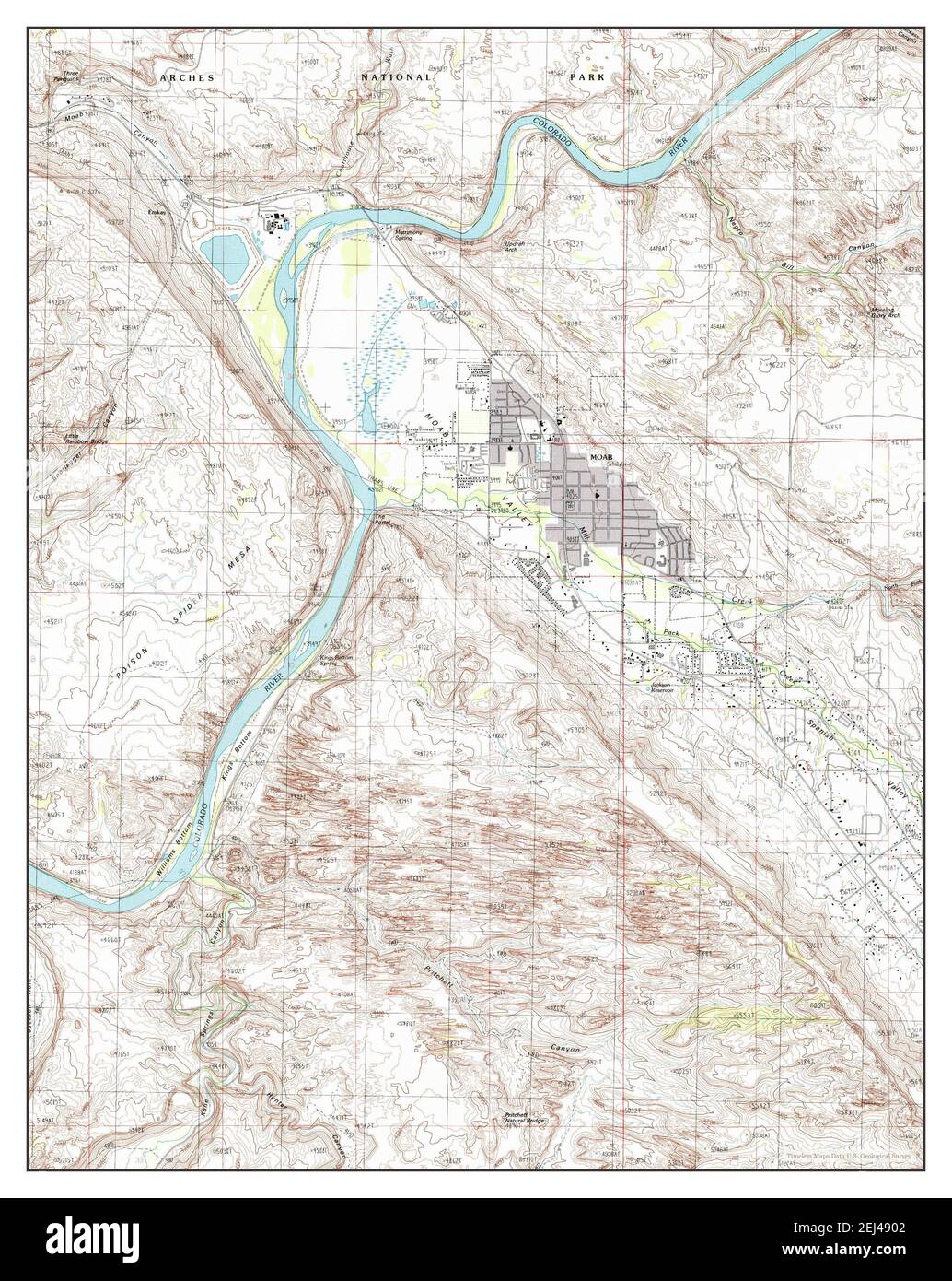 Moab, Utah, carte 1985, 1:24000, États-Unis d'Amérique par Timeless Maps, données U.S. Geological Survey Banque D'Images