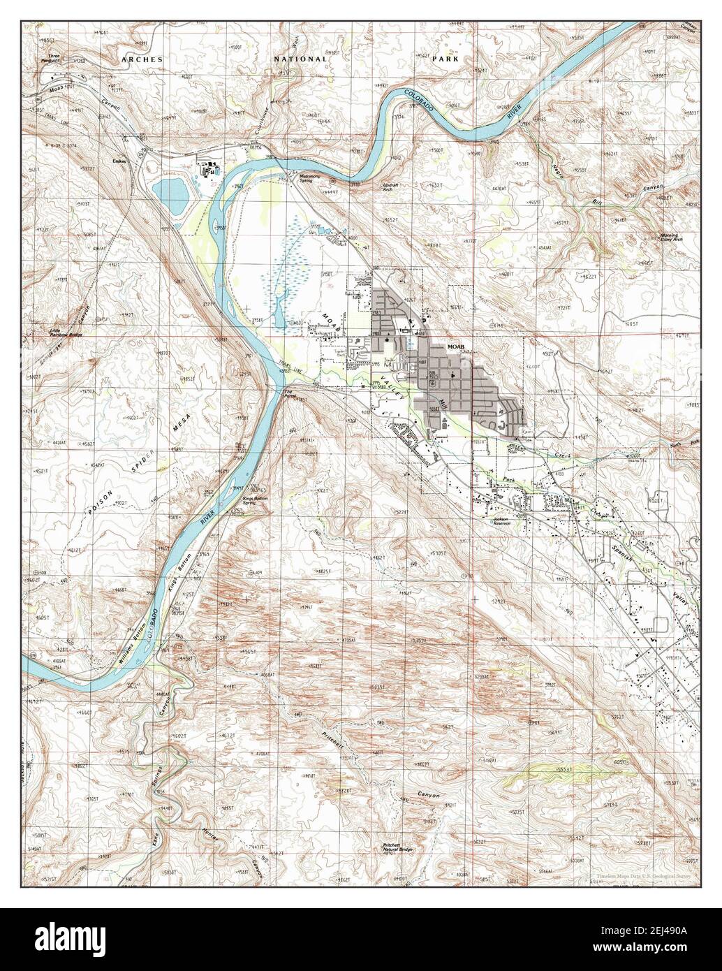 Moab, Utah, carte 1985, 1:24000, États-Unis d'Amérique par Timeless Maps, données U.S. Geological Survey Banque D'Images