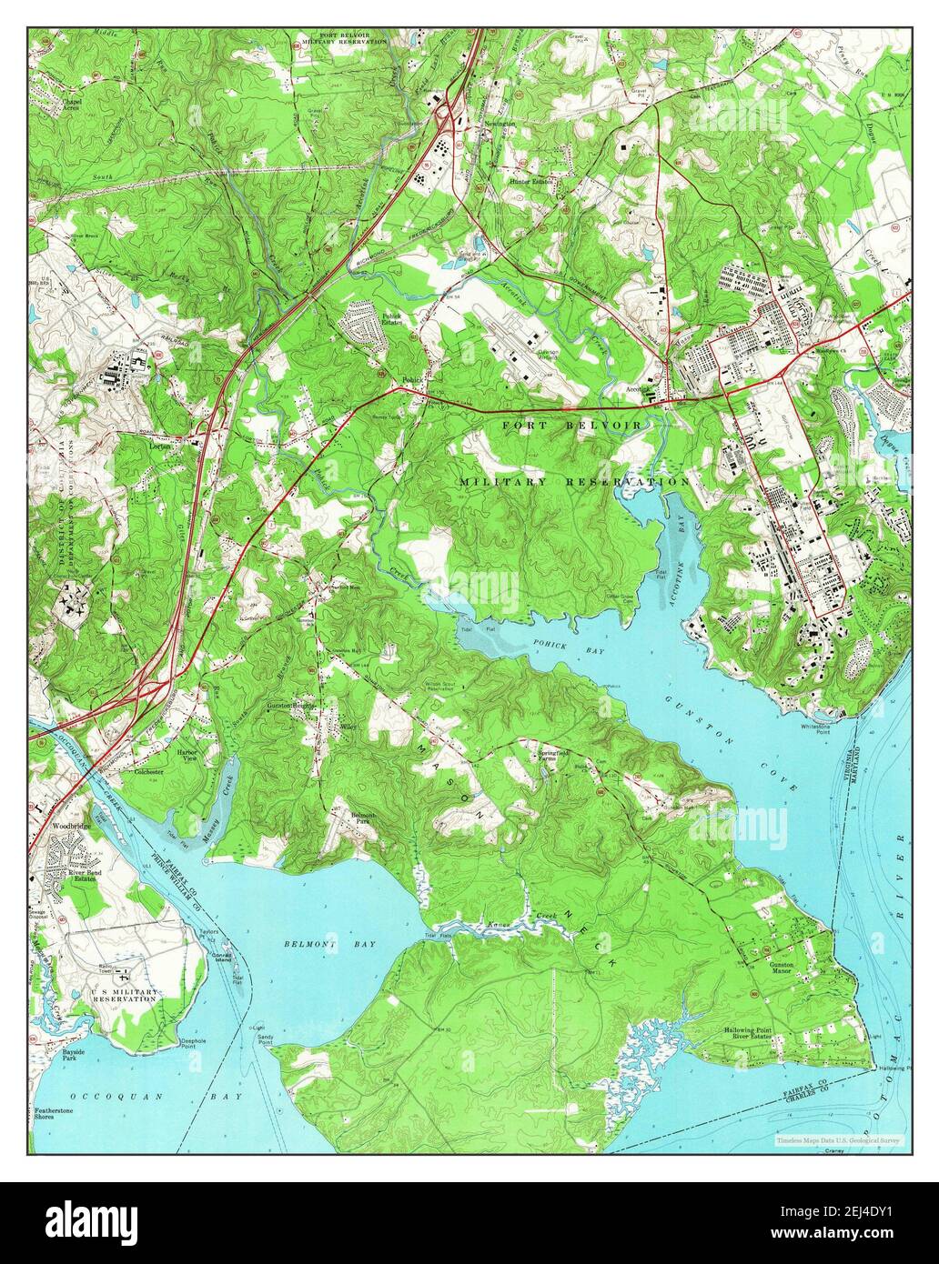 Belvoir, Virginie, carte 1965, 1:24000, États-Unis d'Amérique par Timeless Maps, données U.S. Geological Survey Banque D'Images