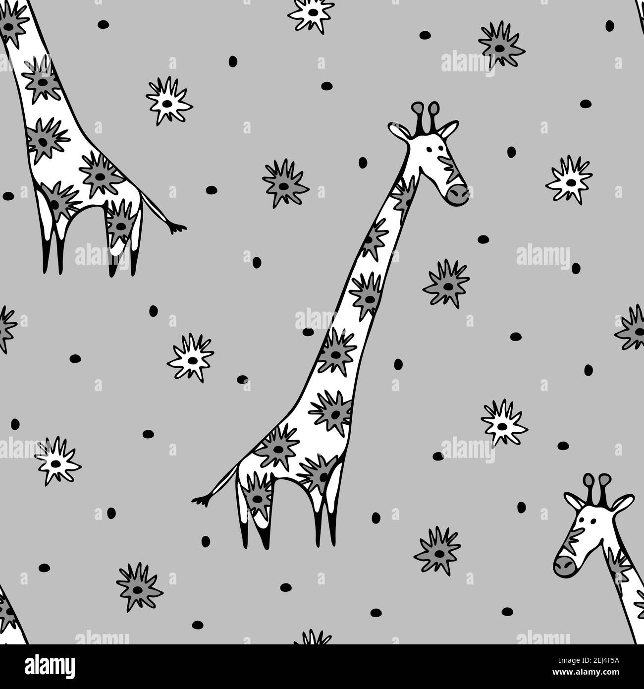 Motif vectoriel sans couture avec girafe bébé sur fond gris. Papier peint animal simple pour les enfants. Textile moderne de mode dessin animé. Illustration de Vecteur