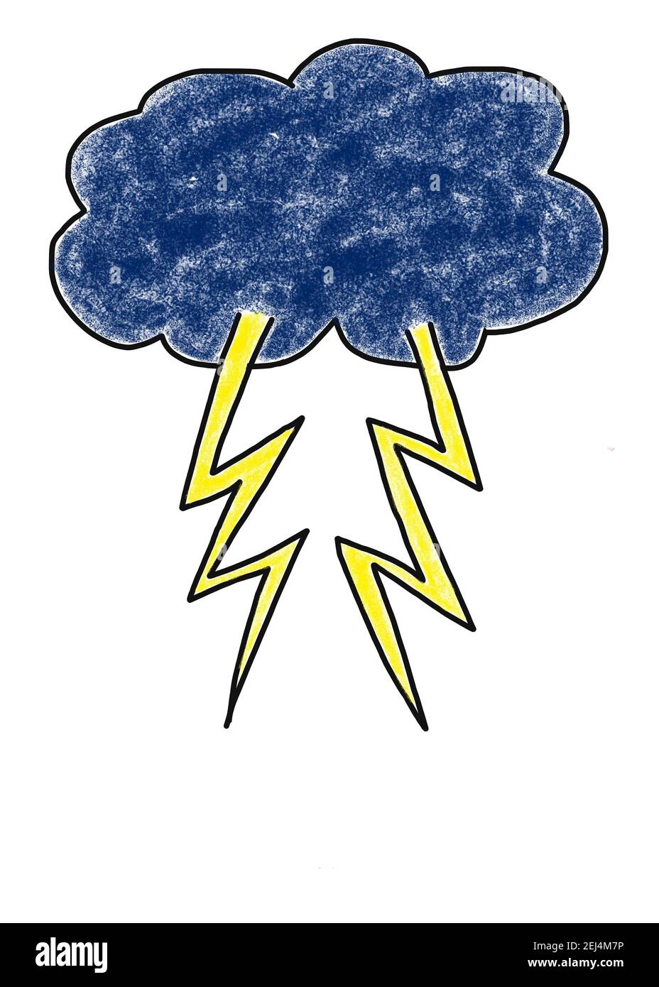 Illustration naïve, dessin d'enfant, nuages de tempête sombre avec des éclairs Banque D'Images