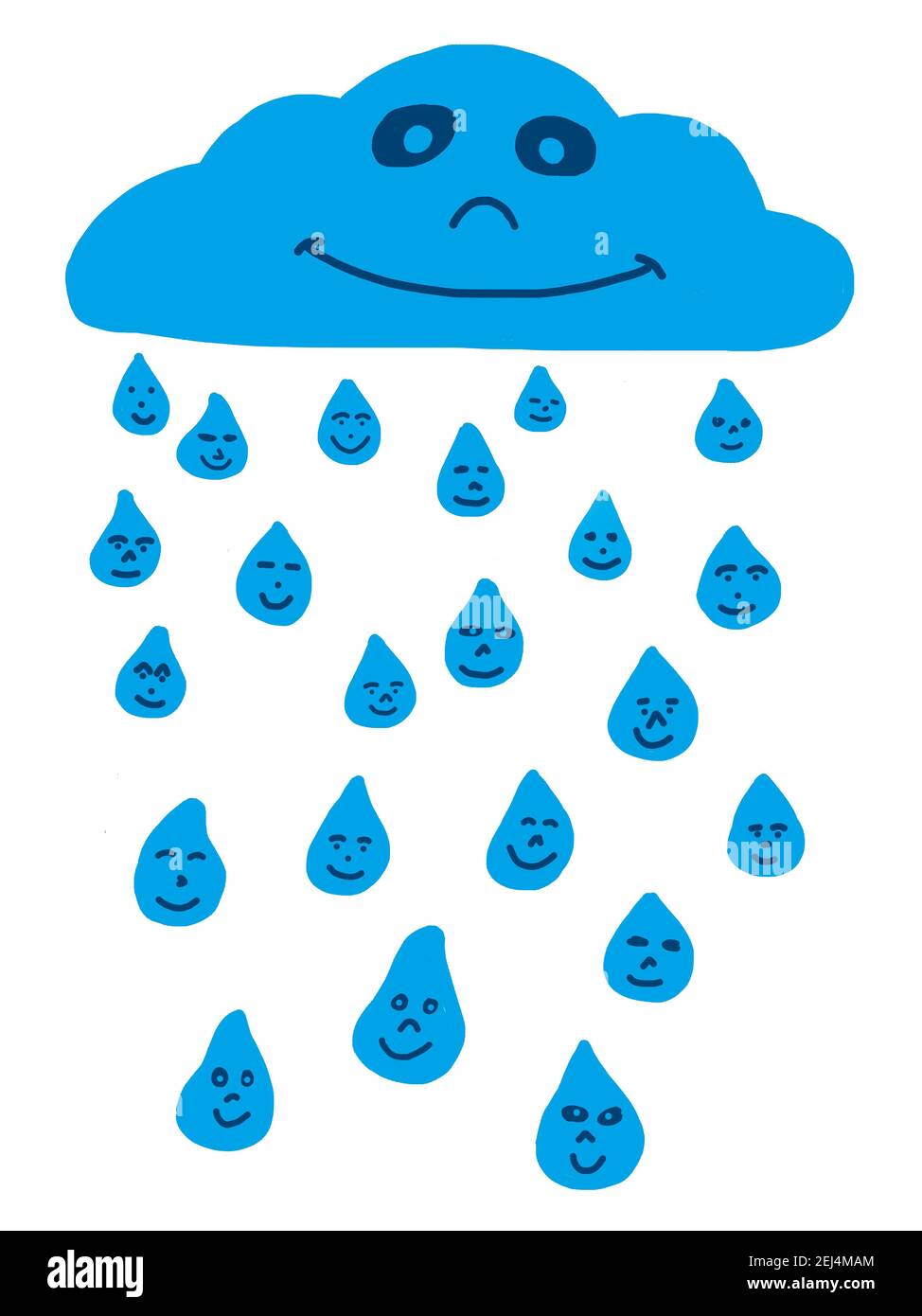 Illustration naïve, dessin d'enfants, nuages de pluie avec gouttes de pluie Banque D'Images
