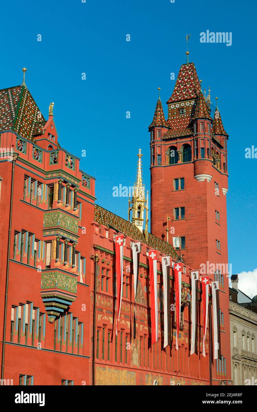 Hôtel de ville avec tour de l'hôtel de ville, Parlement de ville, gouvernement de ville, Bâle, Canton de Baselstadt Banque D'Images