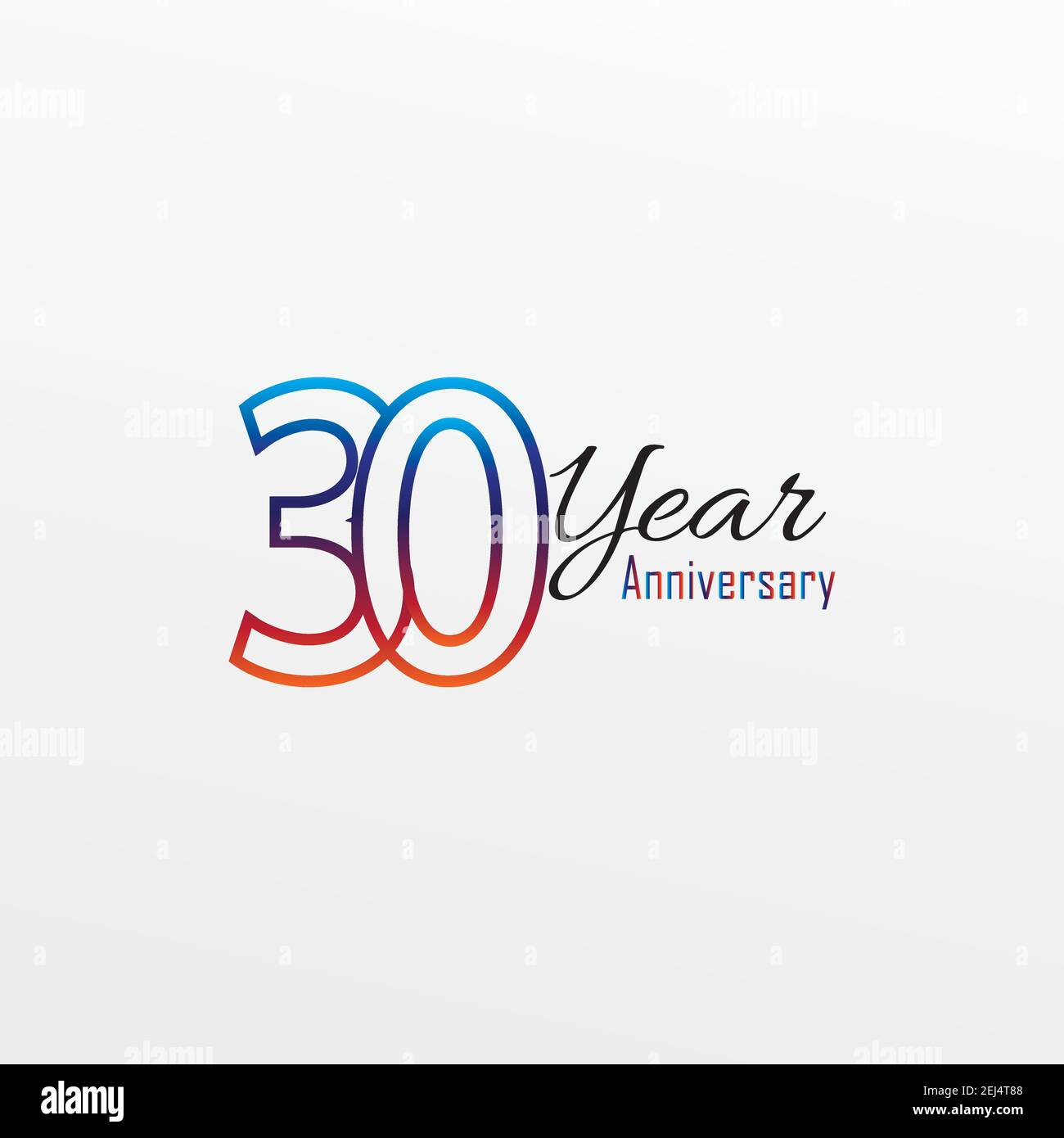 30 ans anniversaire célébration bleu couleurs comique Design logotype. Logo anniversaire isolé sur fond blanc Illustration de Vecteur