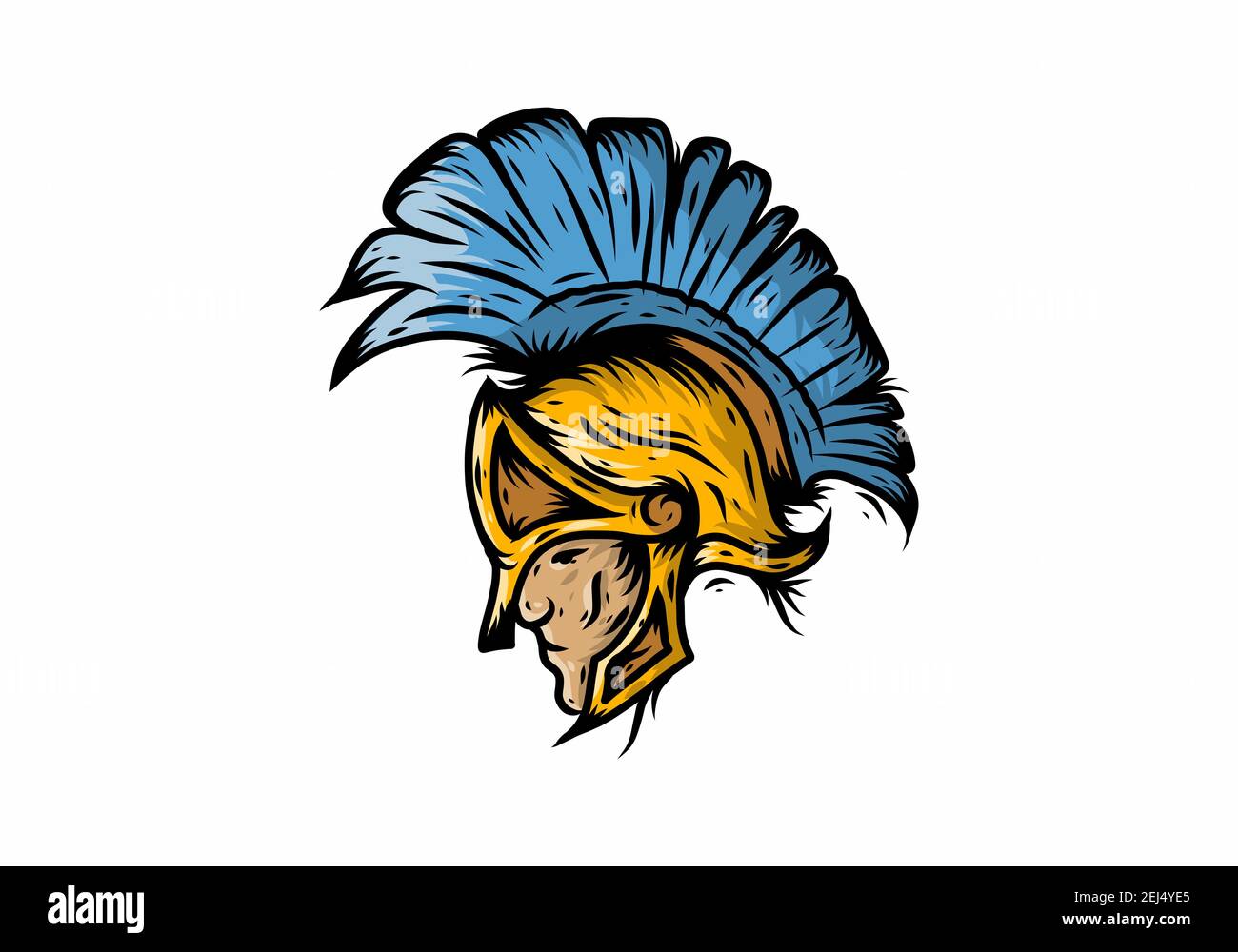 Dessin d'illustration de la tête des guerriers spartiates en or bleu Illustration de Vecteur
