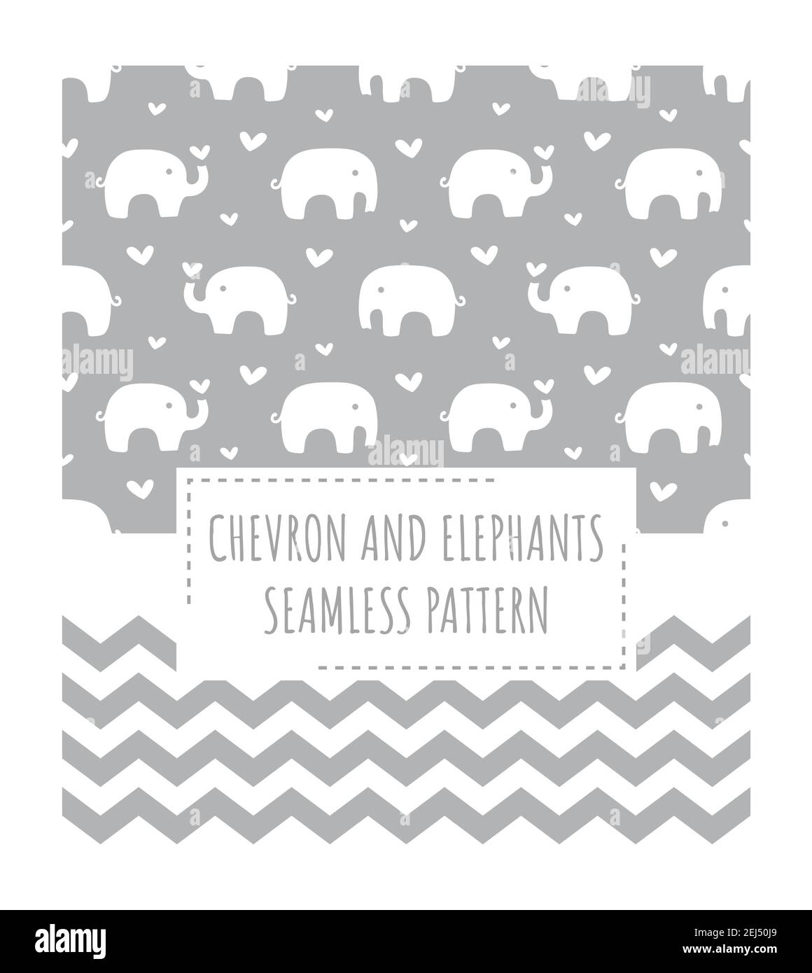 Motif éléphant et chevron sans coutures gris et blanc. Deux jolis motifs pour bébé et enfant pour le tissu ou le papier. Illustration de Vecteur
