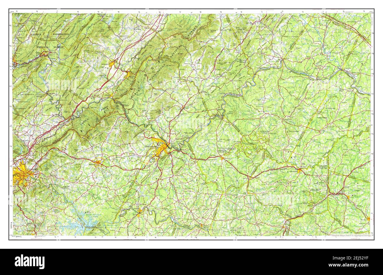Roanoke, Virginie, carte 1971, 1:250000, États-Unis d'Amérique par Timeless Maps, données U.S. Geological Survey Banque D'Images