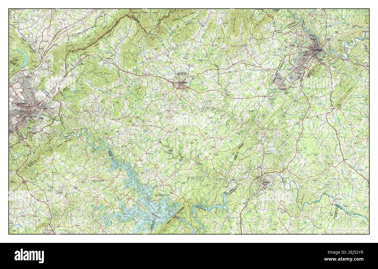 Roanoke, Virginie, carte 1985, 1:100000, États-Unis d'Amérique par Timeless Maps, données U.S. Geological Survey Banque D'Images