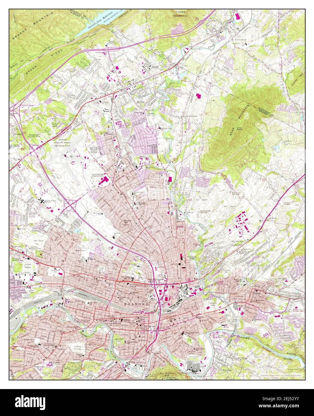 Roanoke, Virginie, carte 1963, 1:24000, États-Unis d'Amérique par Timeless Maps, données U.S. Geological Survey Banque D'Images