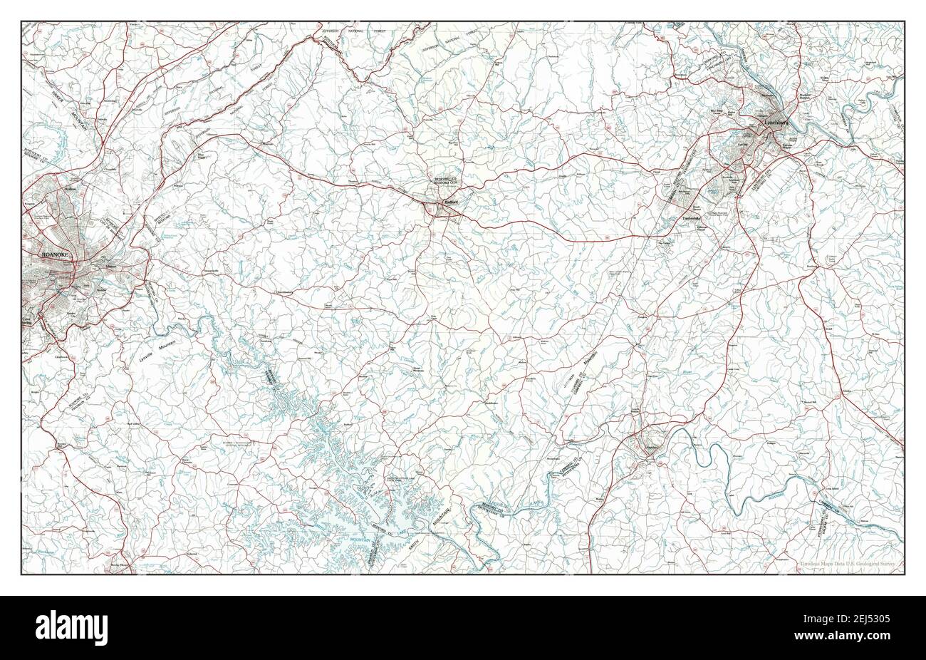 Roanoke, Virginie, carte 1985, 1:100000, États-Unis d'Amérique par Timeless Maps, données U.S. Geological Survey Banque D'Images