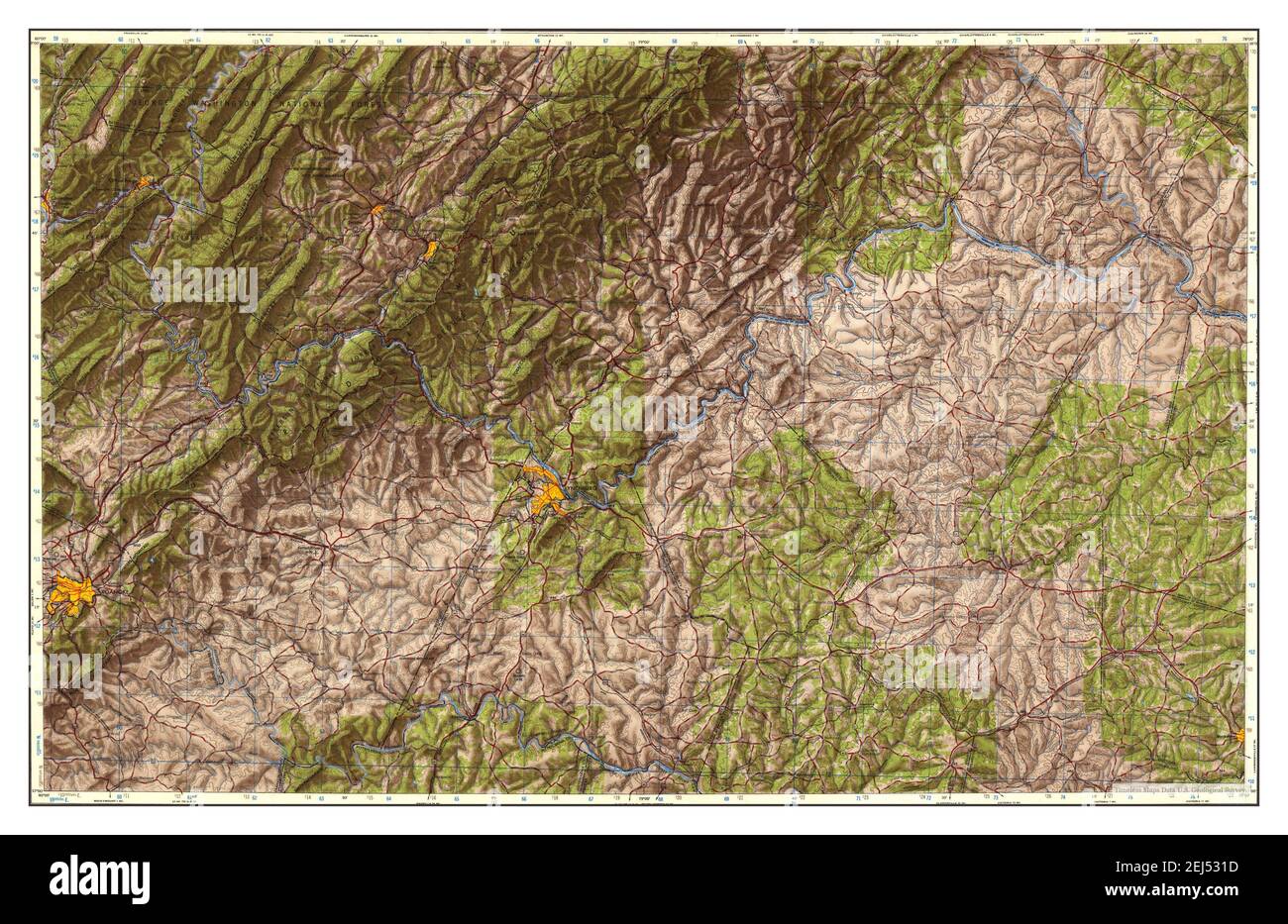 Roanoke, Virginie, carte 1947, 1:250000, États-Unis d'Amérique par Timeless Maps, données U.S. Geological Survey Banque D'Images