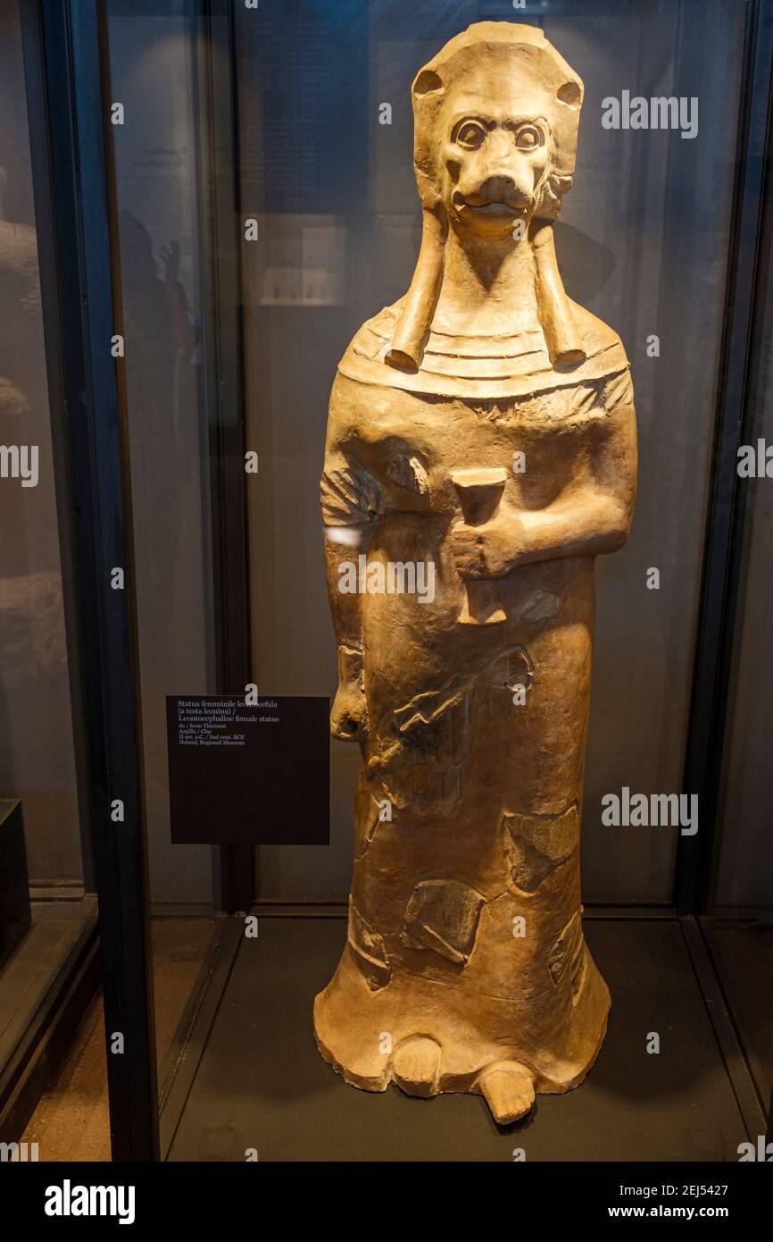 Iconographie religieuse, argile Leontocéphaline figure à tête de lion de Thinissut, IIe siècle av. J.-C., Musée régional de Nabeul, Colisée de Rome, Rome, Italie Banque D'Images