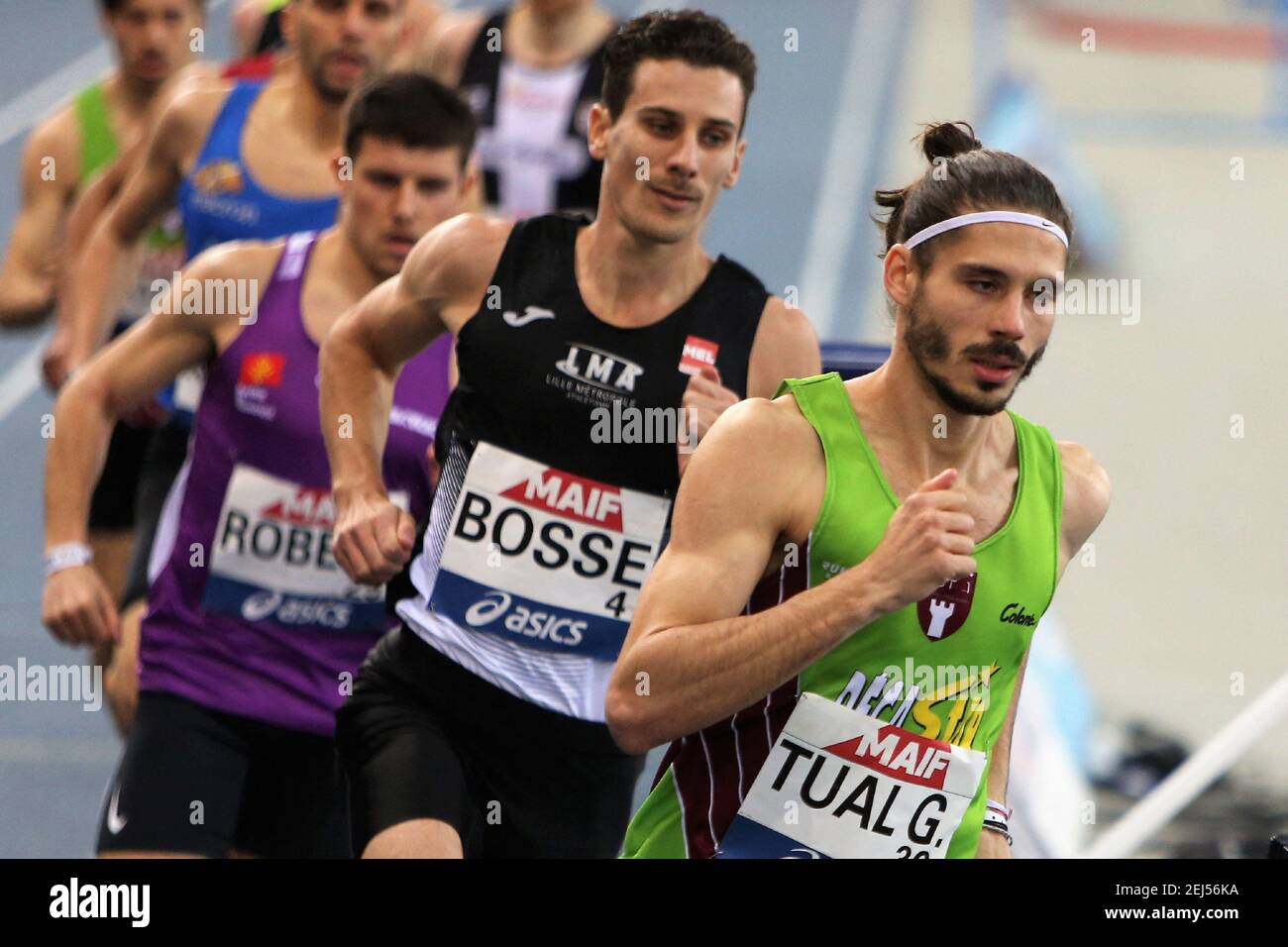 GABRIEL de nous Talence , BOSSE Pierre-Ambroise de Lille Metropole Athletisme et ROBERT Benjamin de sa Toulouse UC puis finale 800 m hommes pendant les Championnats d'athlétisme en intérieur français 2021 le 20 février 2021 au Stade Miramas Metropole à Miramas, France - photo Laurent Lairys / ABACAPRESS.COM Banque D'Images