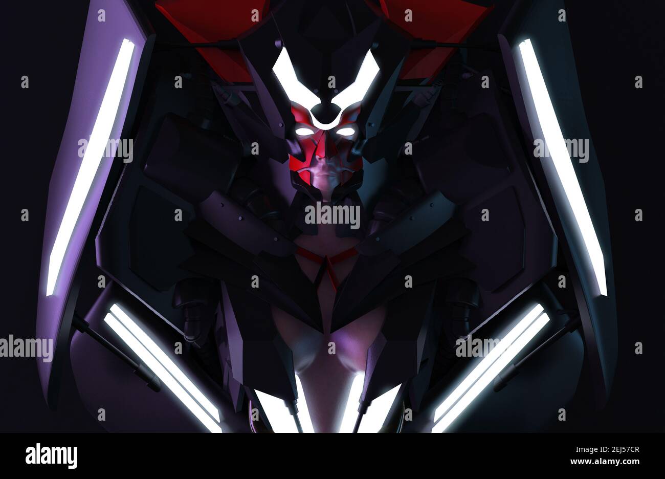 illustration 3d du rendu d'un robot féminin humanoïde extraterrestre futuriste en costume, vue avant. Banque D'Images