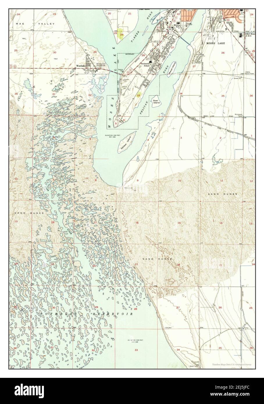 Moses Lake South, Washington, carte 1956, 1:24000, États-Unis d'Amérique par Timeless Maps, données U.S. Geological Survey Banque D'Images