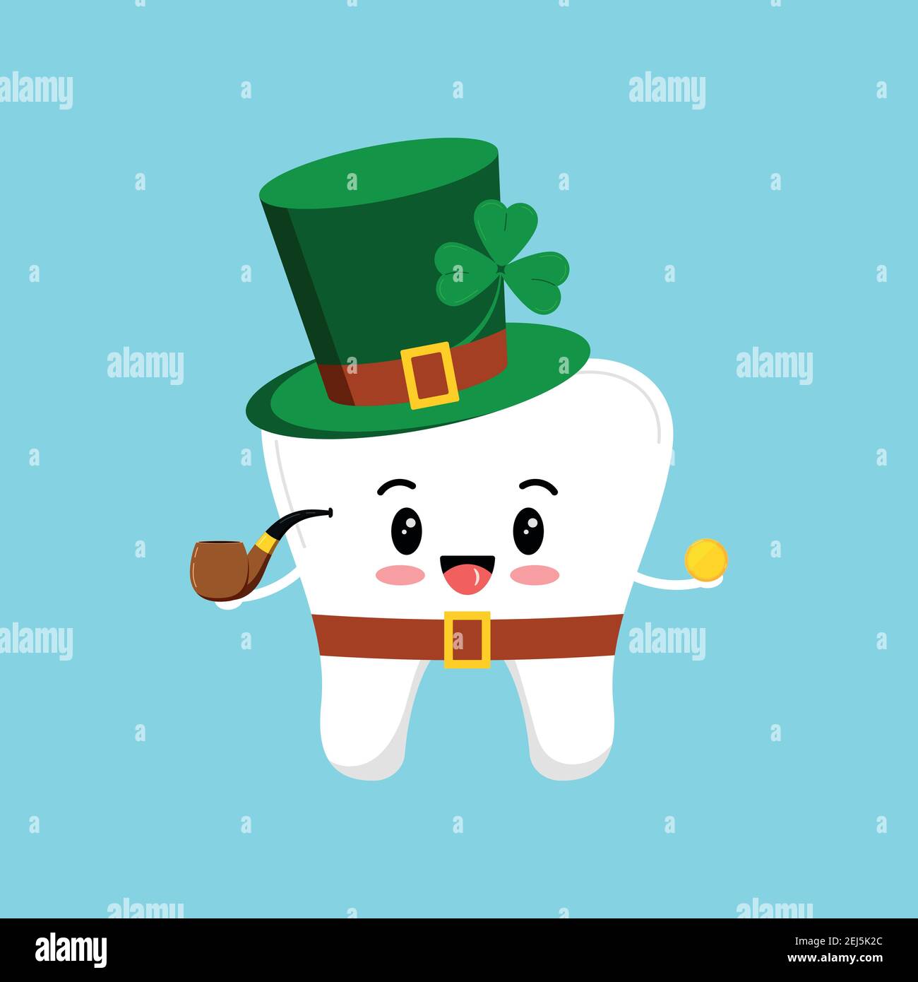 St Patrick dent de jour en costume de leprechaun avec pièce d'or shamrock. Illustration de Vecteur