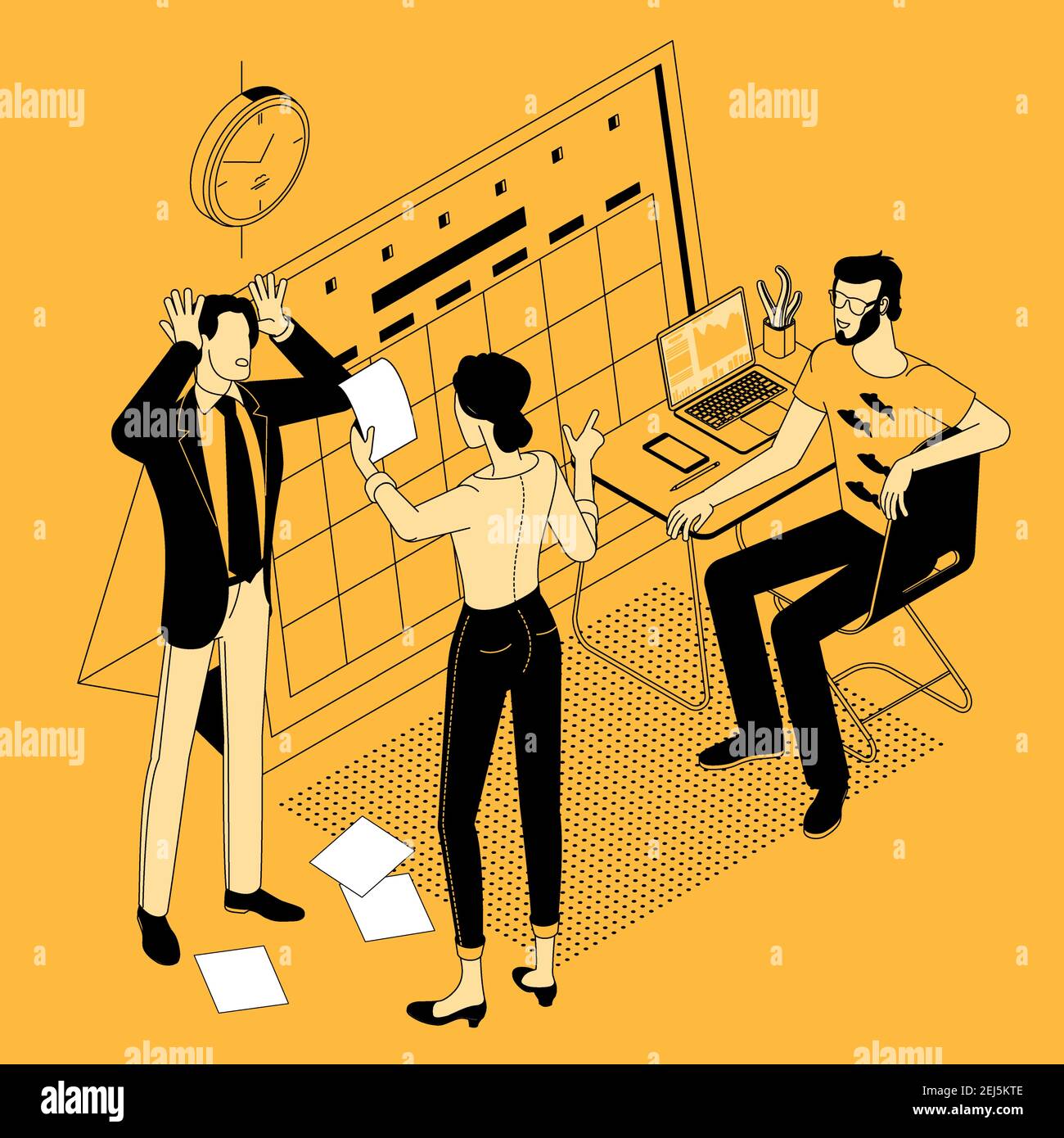 Stress au bureau. Travail de pointe. Concept de vecteur isométrique de conception plate d'échéance. Organisation du flux de travail. Gestion du temps, temps réel, temps Illustration de Vecteur