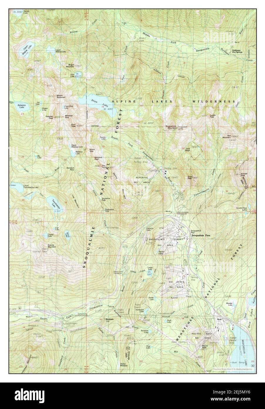 Snoqualmie Pass, Washington, carte 1989, 1:24000, Etats-Unis d'Amérique par Timeless Maps, données U.S. Geological Survey Banque D'Images