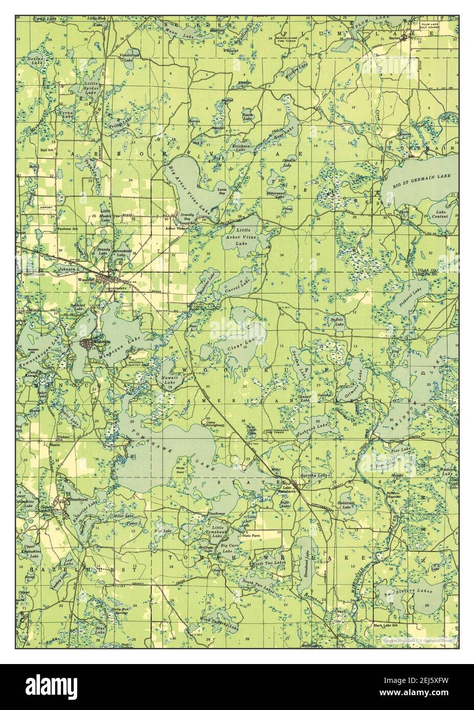 Minocqua, Wisconsin, carte 1946, 1:48000, États-Unis d'Amérique par Timeless Maps, données U.S. Geological Survey Banque D'Images