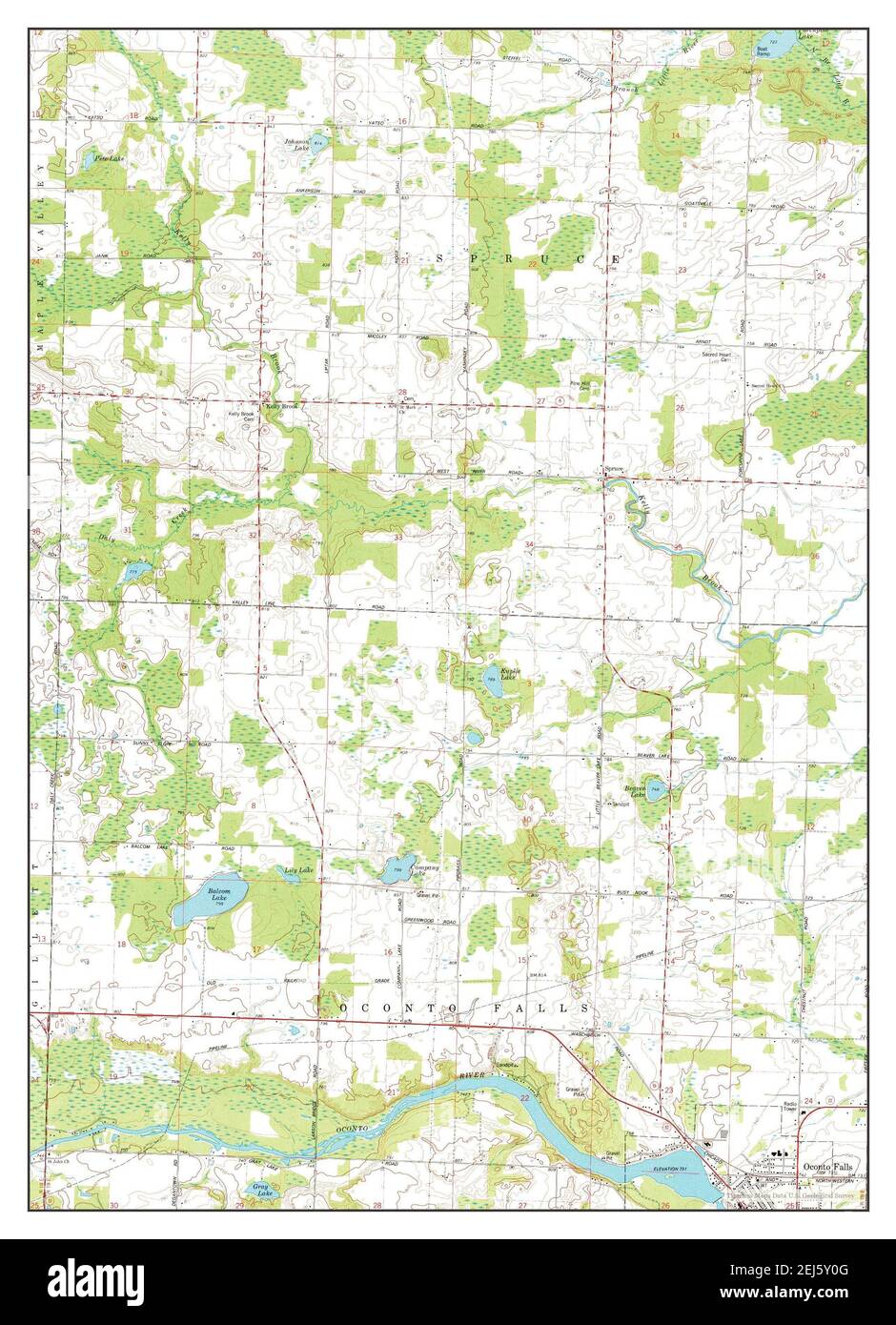 Oconto Falls North, Wisconsin, carte 1974, 1:24000, États-Unis d'Amérique par Timeless Maps, données U.S. Geological Survey Banque D'Images