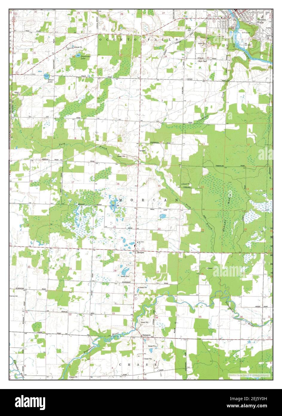 Oconto Falls South, Wisconsin, carte 1974, 1:24000, États-Unis d'Amérique par Timeless Maps, données U.S. Geological Survey Banque D'Images