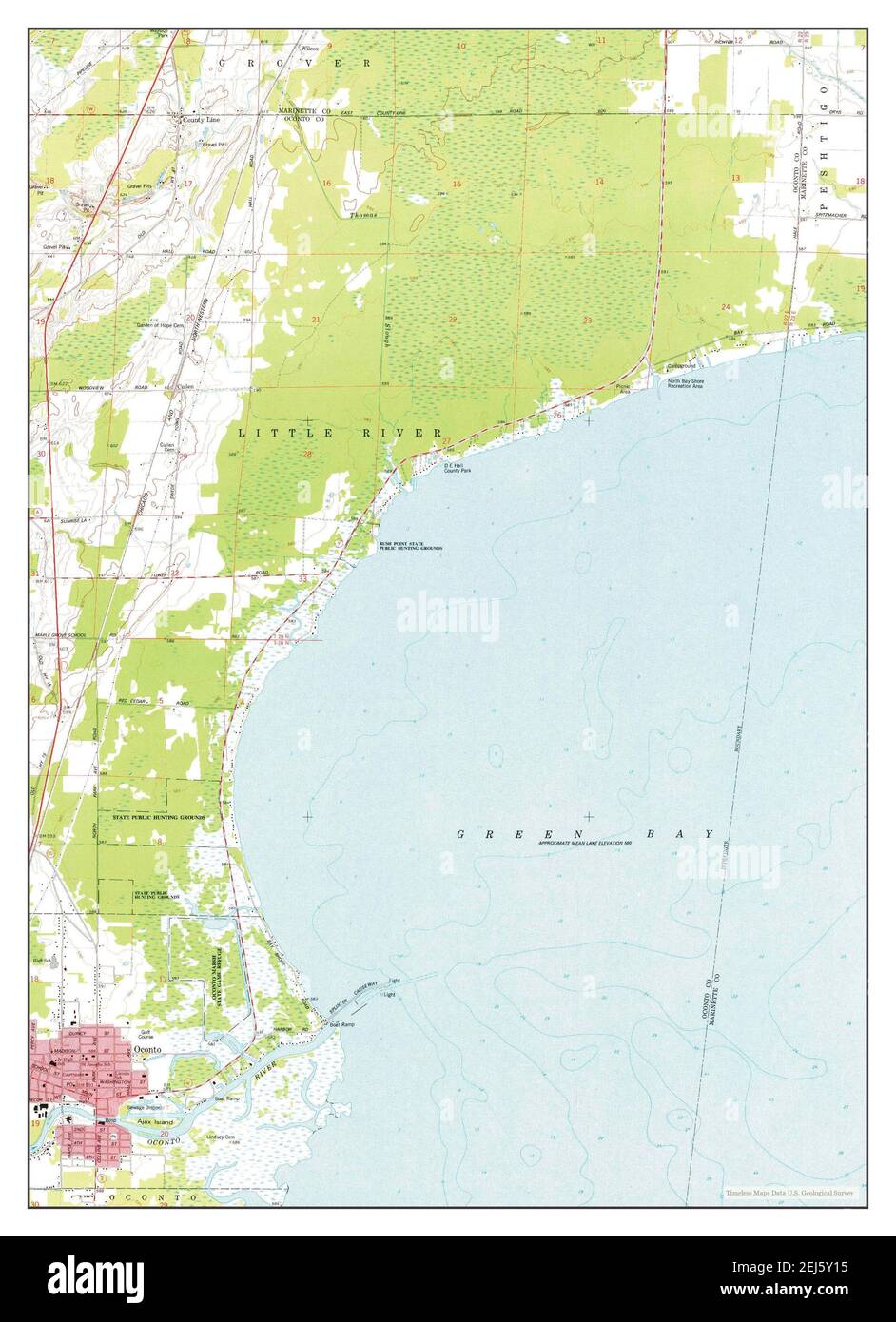 Oconto East, Wisconsin, carte 1974, 1:24000, États-Unis d'Amérique par Timeless Maps, données U.S. Geological Survey Banque D'Images