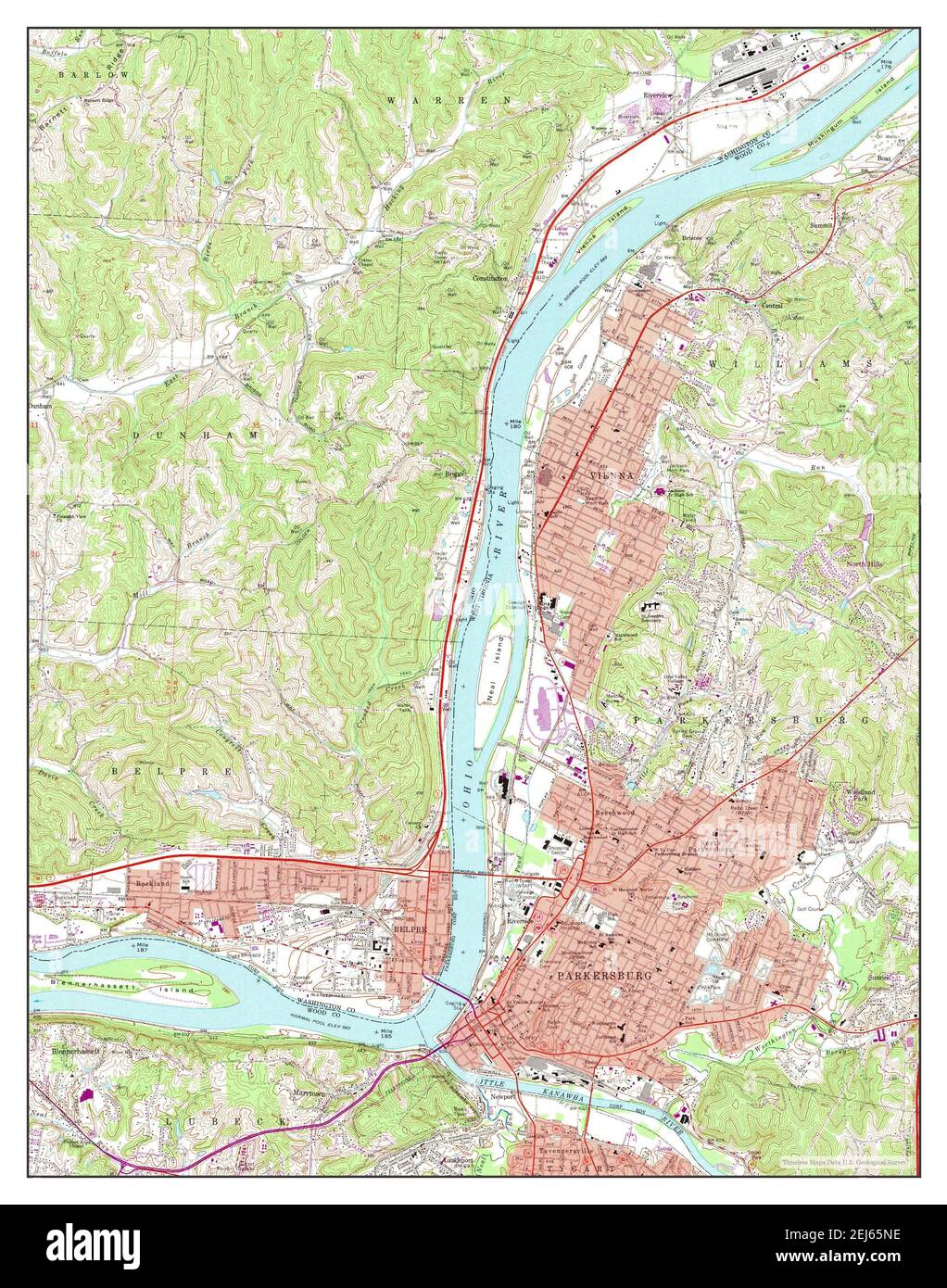 Parkersburg, Virginie occidentale, carte 1969, 1:24000, États-Unis d'Amérique par Timeless Maps, données U.S. Geological Survey Banque D'Images