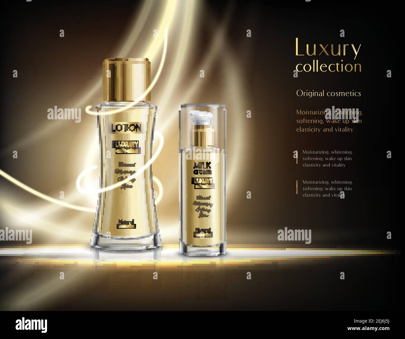 Luxe parfum cosmétiques collection affiche publicitaire réaliste avec  lotion luminante illustration vectorielle de fond sombre pour flacons  pulvérisateurs en verre Image Vectorielle Stock - Alamy