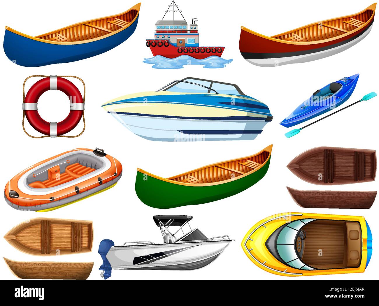 Ensemble de différents types de bateaux et navire isolé sur illustration d'arrière-plan blanc Illustration de Vecteur