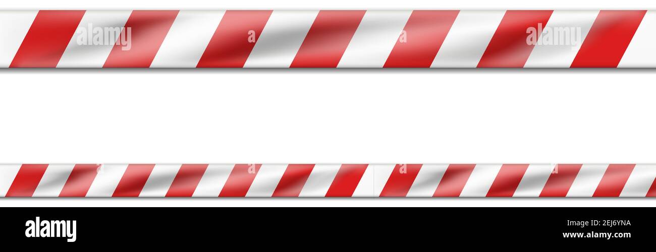 ruban rayé blanc et rouge à vecteur 3d réaliste, ruban d'avertissement des panneaux d'avertissement pour scène de crime ou zone de construction. Isolé sur blanc. Illustration de Vecteur