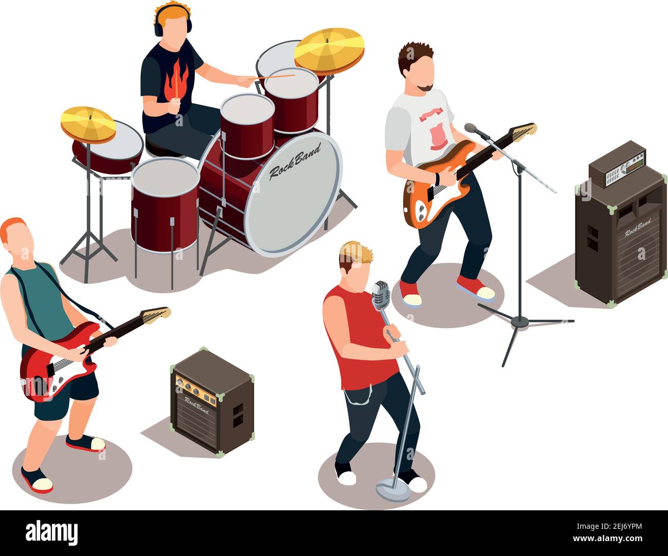 Groupe de rock avec instruments de musique, équipement de concert pendant  la performance composition isométrique sur fond blanc illustration  vectorielle Image Vectorielle Stock - Alamy