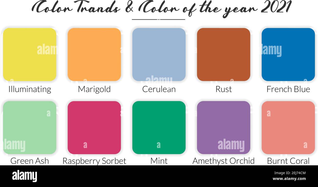 Mode couleur tendance 2021. Exemple de palette de couleurs. Prévision de la tendance de couleur future. Illustration de Vecteur