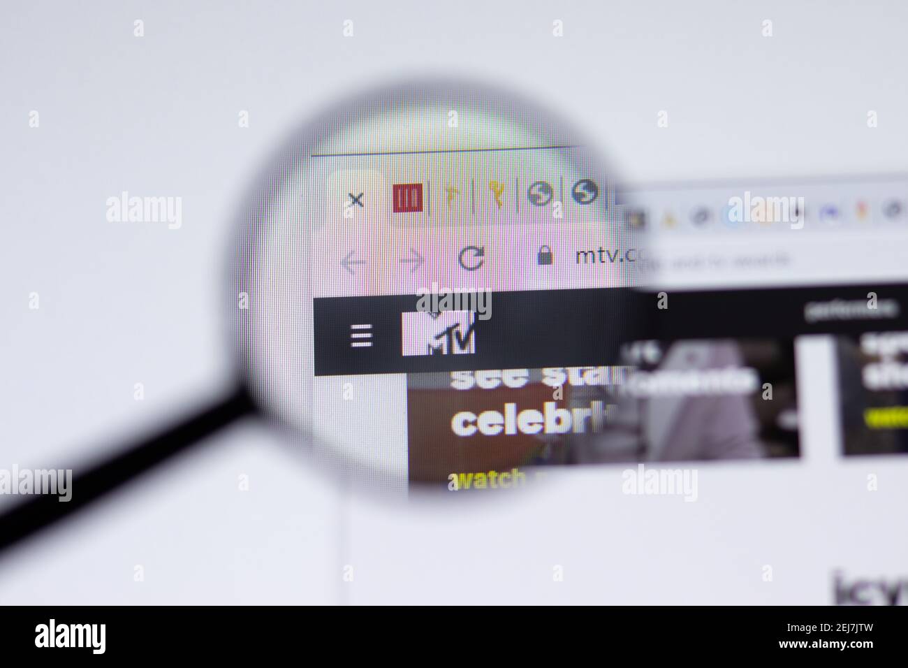 New York, Etats-Unis - 17 février 2021 : gros plan du logo MTV Movie Awards sur la page du site Web, Editorial Banque D'Images