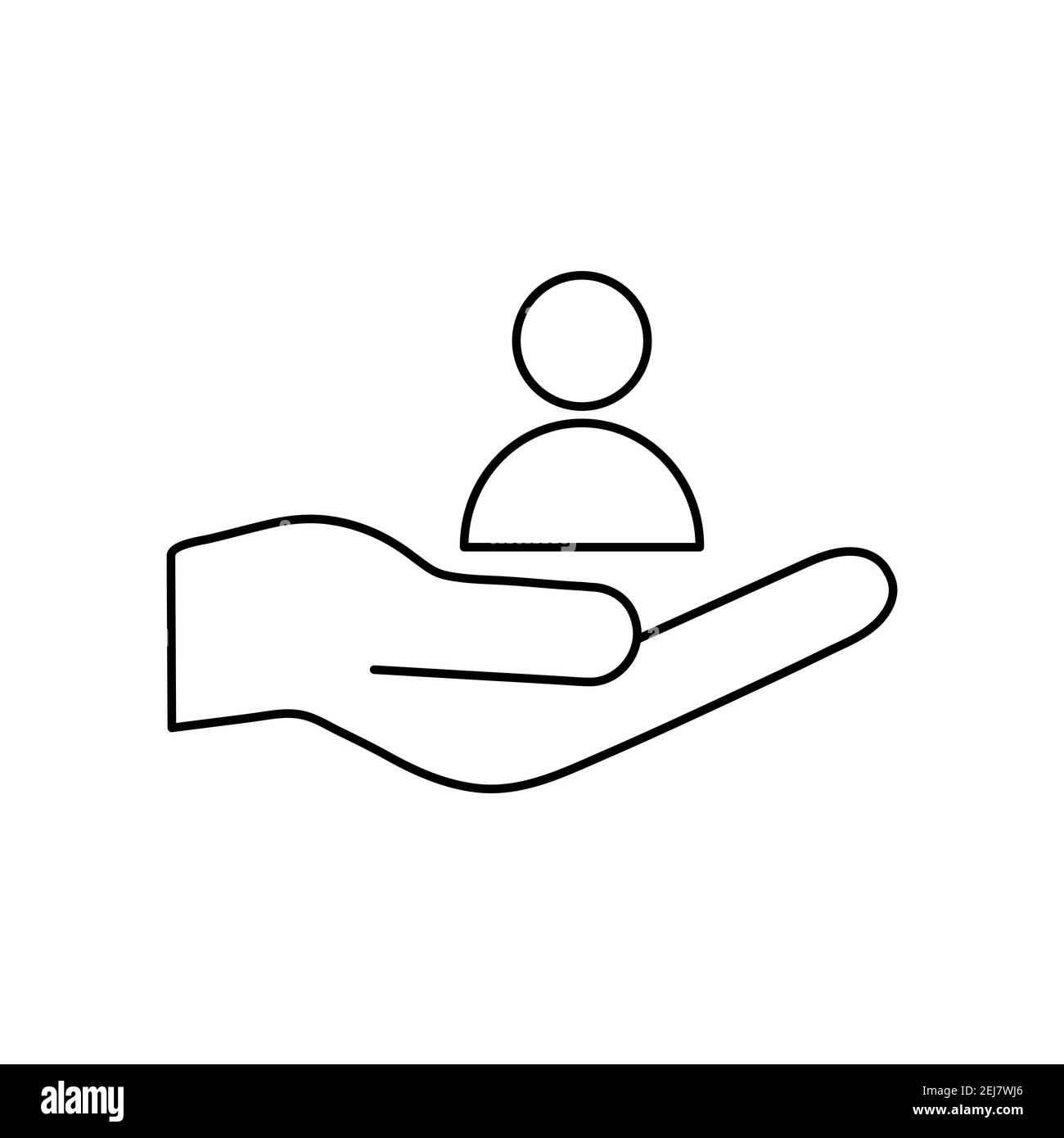 Icône de la ligne personnes sur la main. Service clientèle. Symbole linéaire utilisateur dans le bras de bossage. Vecteur isolé sur le blanc Illustration de Vecteur