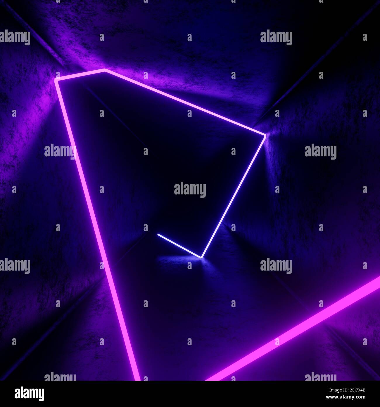 rendu 3d, arrière-plan de tunnel abstrait avec lumières néon violettes Banque D'Images