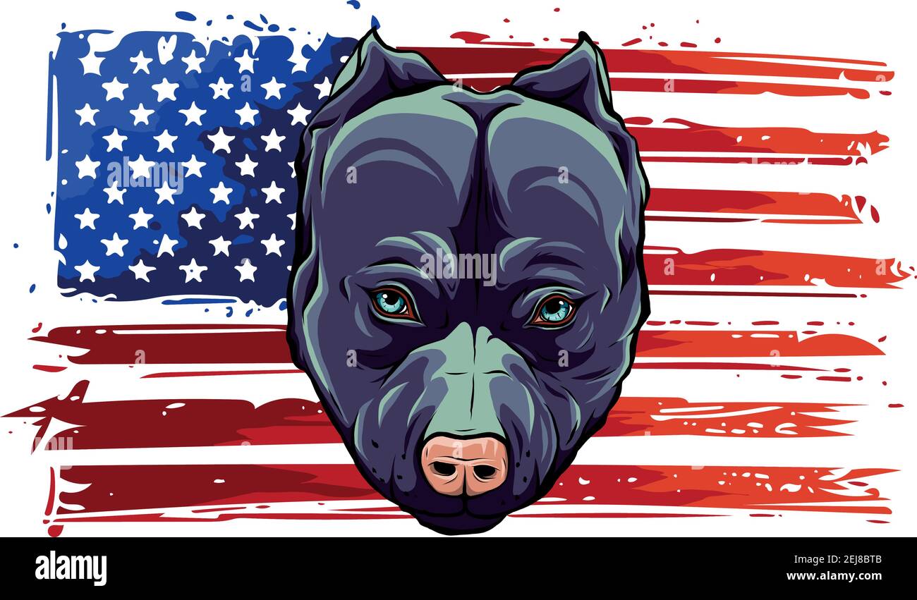 Tête de chien Bully agressif avec drapeau américain Illustration de Vecteur