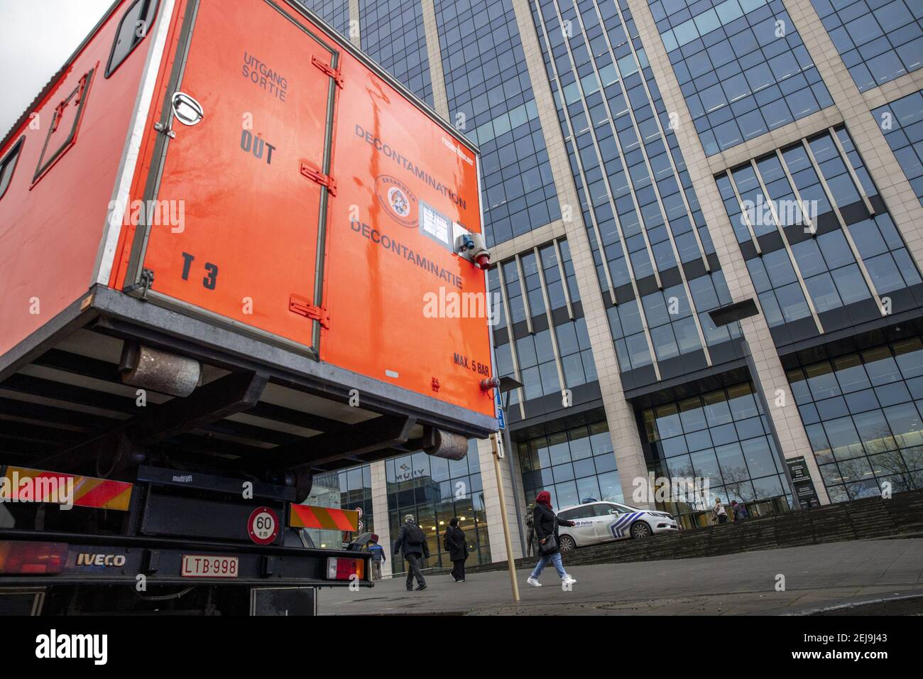 Illustration de l'alarme de l'anthrax a été émise après la découverte d'une  lettre de poudre au ministère Clarenval dans la Tour des Finances,  Bruxelles, vendredi 10 janvier 2020. PHOTO DE BELGA HATIM