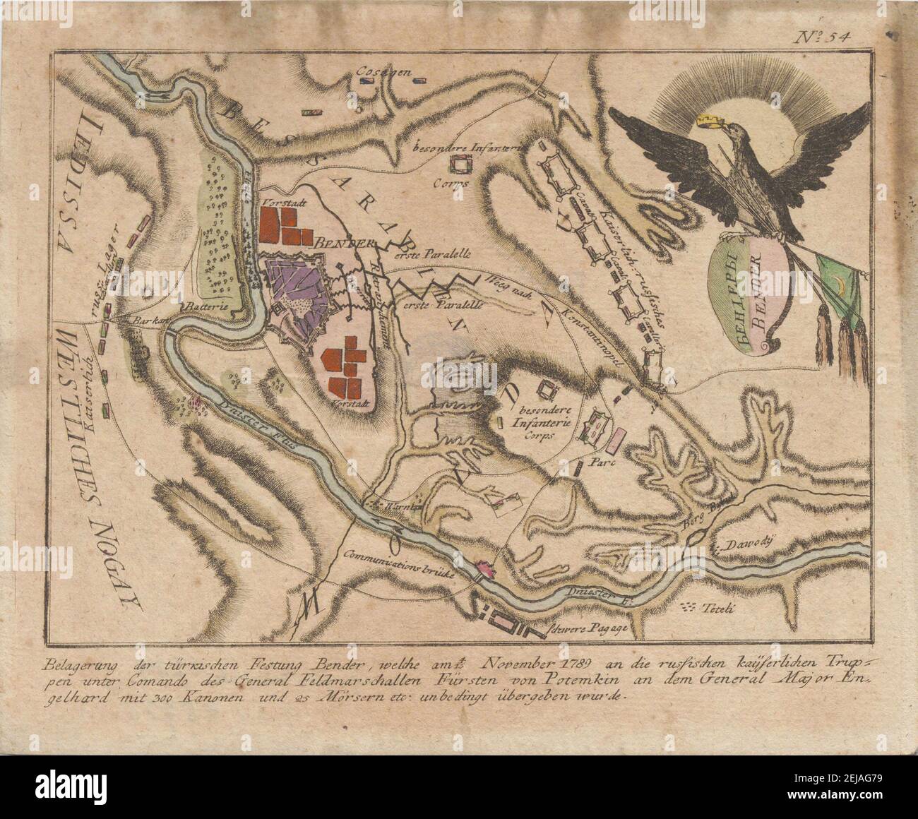 Plan du siège de la forteresse turque de Bender par l'armée russe en novembre 1789. Musée : COLLECTION PRIVÉE. Auteur: ANONYME. Banque D'Images