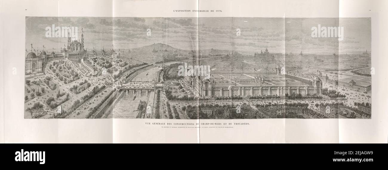 Vue panoramique de l'exposition universelle de 1878 à Paris. Musée : COLLECTION PRIVÉE. Auteur: Auguste Trichon. Banque D'Images