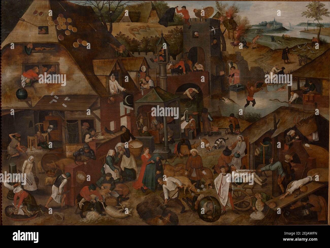 Proverbes flamands. Musée: Musée Stedelijk Wuyts-Van Campen en Baron Caroly, Lier. AUTEUR: PIETER BRUEGHEL LE PLUS JEUNE. Banque D'Images