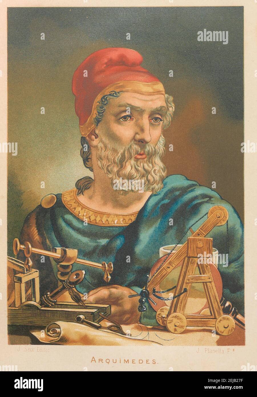 Archimède de Syracuse. Depuis : la ciencia y sus Hombres. Musée : COLLECTION PRIVÉE. Auteur: Juan Planella y Rodríguez. Banque D'Images