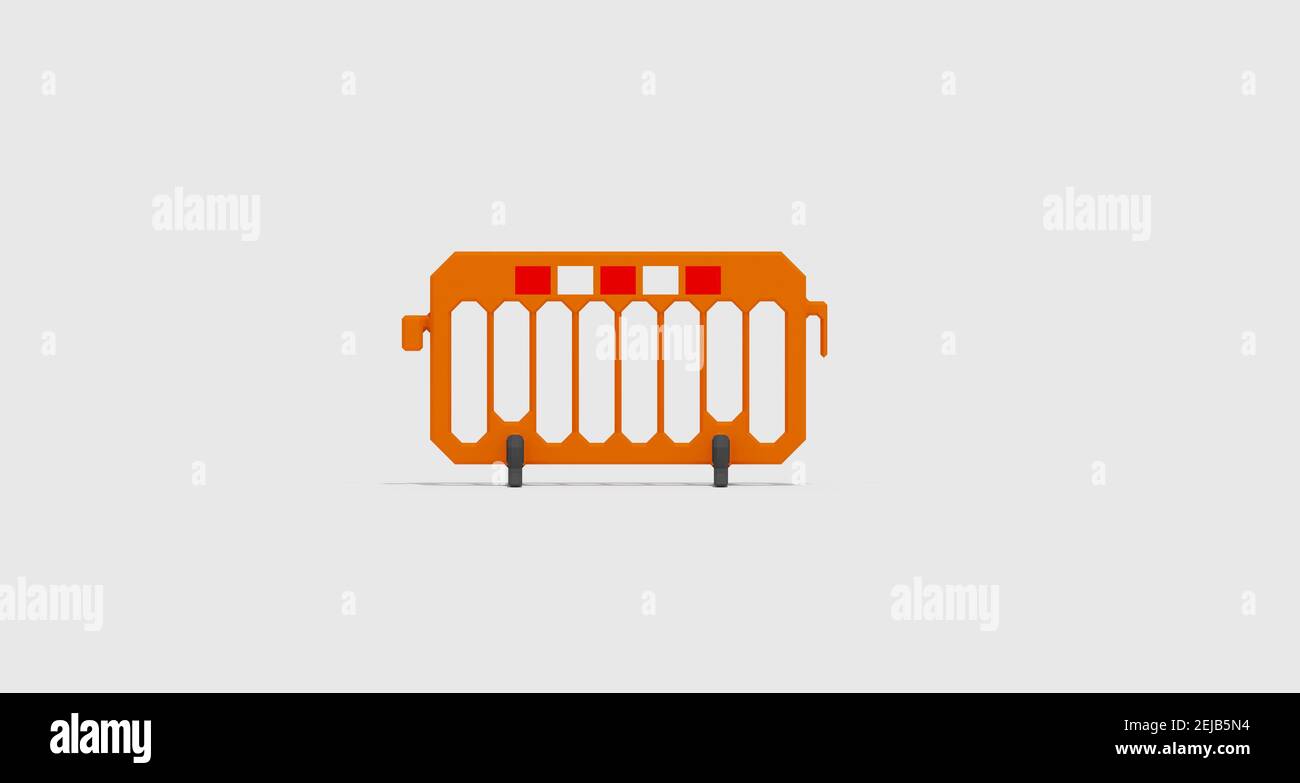 Barrière routière, barrière en plastique avec réflecteurs. Rendu 3D Banque D'Images
