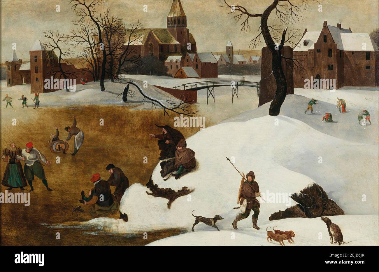 Paysage d'hiver avec patineurs. Musée : COLLECTION PRIVÉE. Auteur: ABEL GRIMMER. Banque D'Images