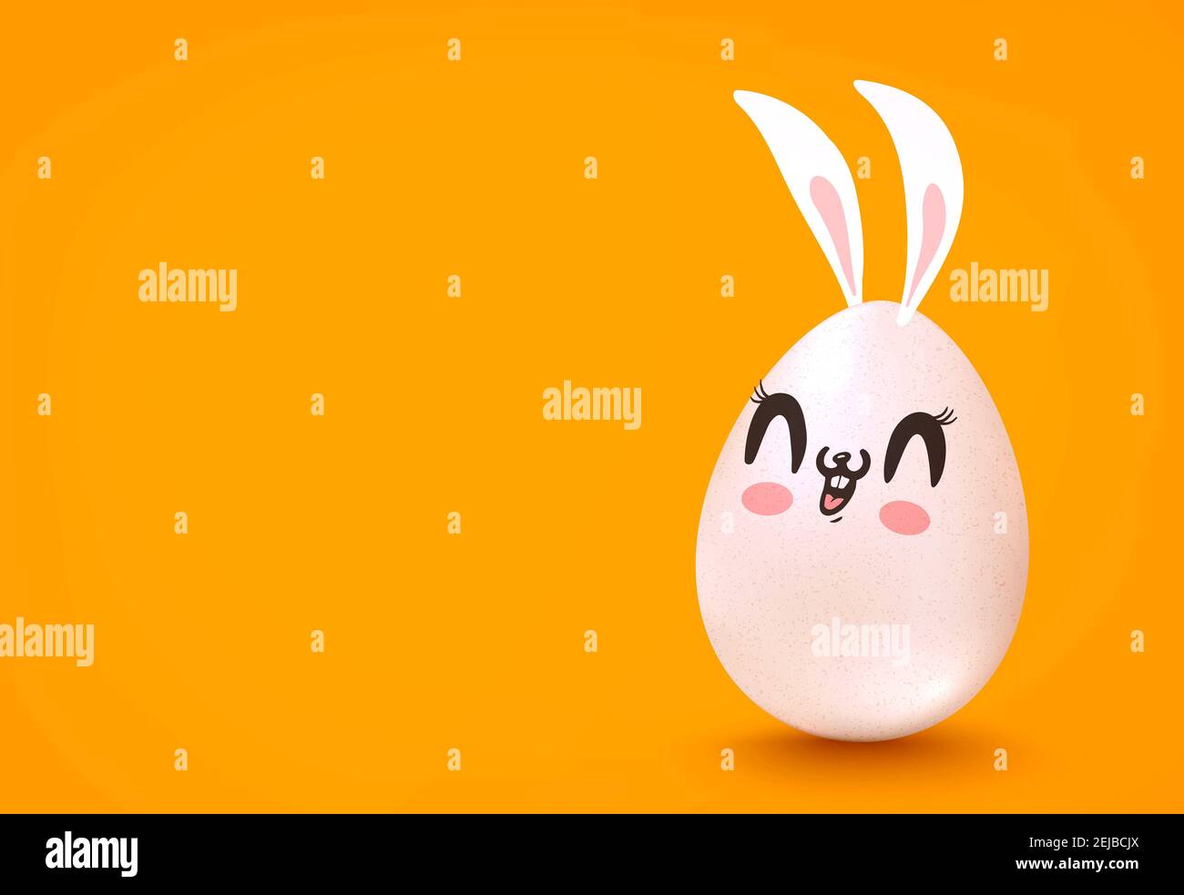 Oeuf avec le visage de kawaii pour Pâques. Œuf mignon avec oreilles de lapin. Banque D'Images