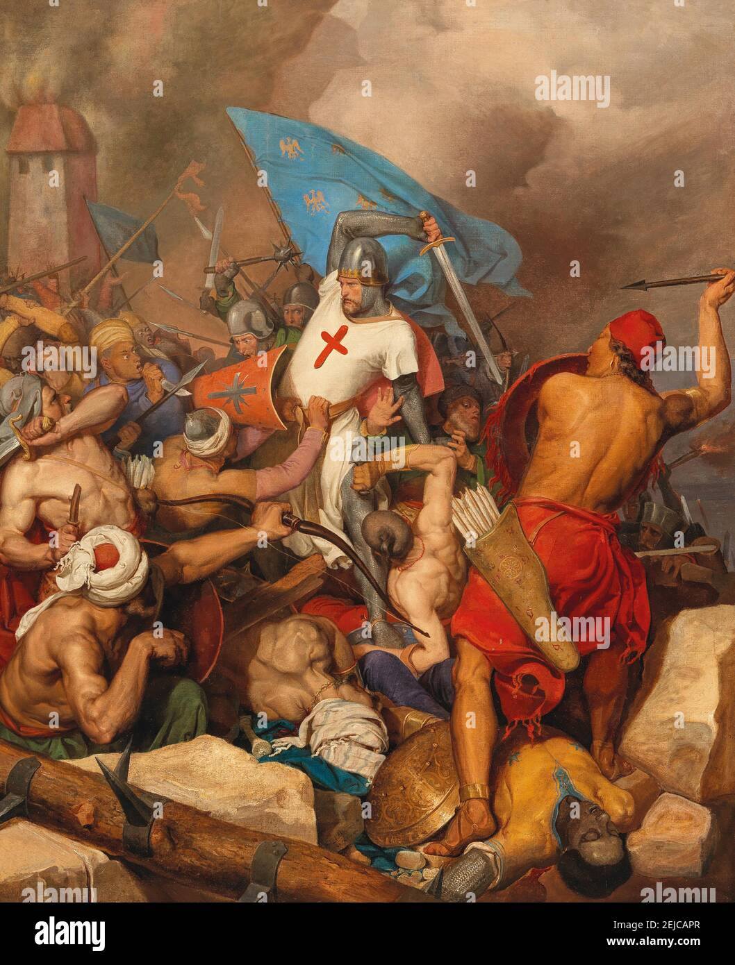 La conquête de l'Acre en 1191 par le duc Léopold V d'Autriche. Musée : COLLECTION PRIVÉE. AUTEUR: FRIEDRICH L'ALLEMAND. Banque D'Images