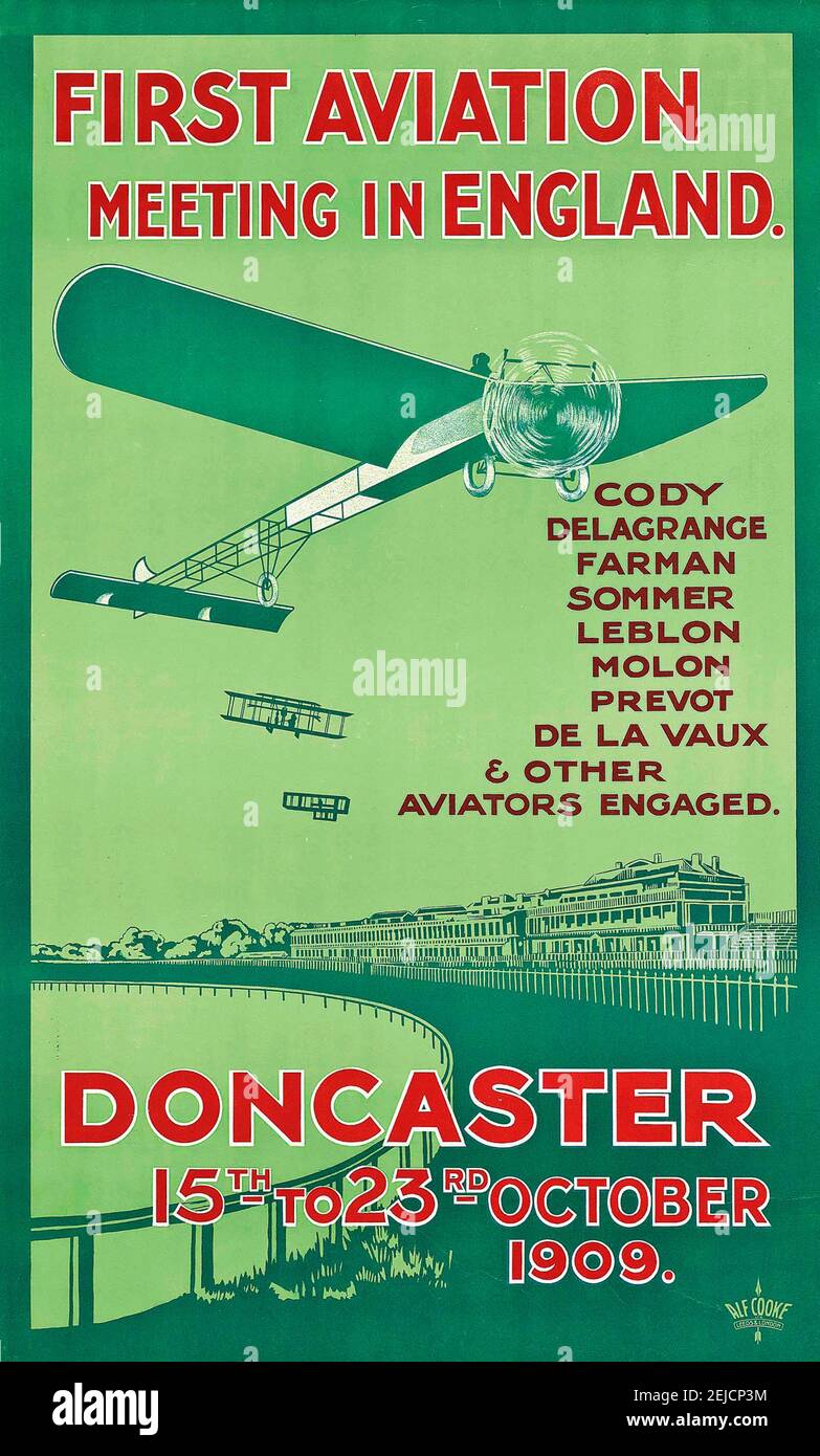 Première rencontre aérienne en Angleterre, Doncaster. Musée : COLLECTION PRIVÉE. Auteur: ANONYME. Banque D'Images