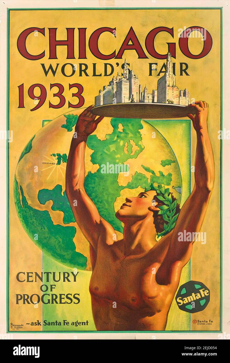 L'exposition mondiale de Chicago en 1933 (UN siècle de progrès). Musée : COLLECTION PRIVÉE. Auteur: Hernando G. Villa. Banque D'Images